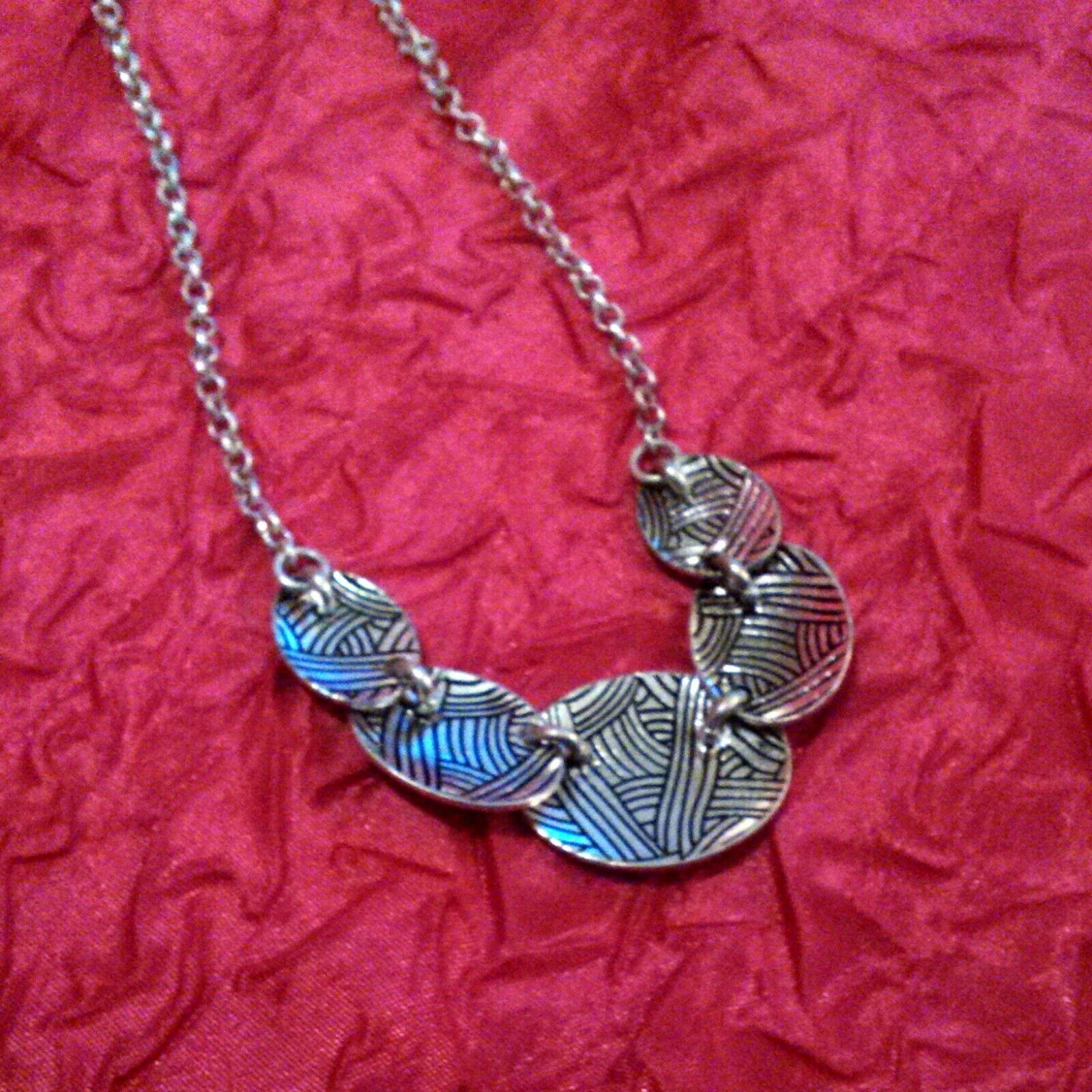 The Sak Silver Tone Embossed Disc Necklace 13$